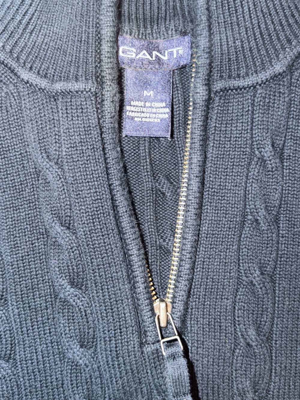 GANT Men's Navy Cable Half-Zip Sweater - Picture 6 of 6